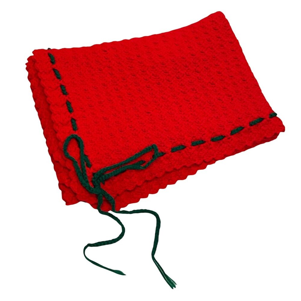 Handmade Crochet Blanket Adult 62.5x41.5 Red Star Stitch Afghan Throw Farmhouse